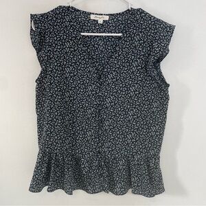 Black Floral Peplum Blouse Size XS